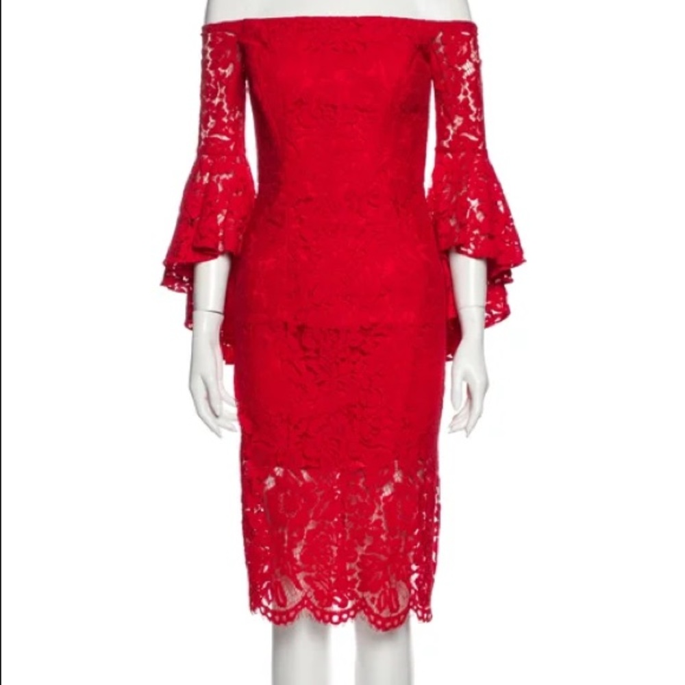 NWT Milly Selena Red Lace Bell Sleeve Dress. US 4
